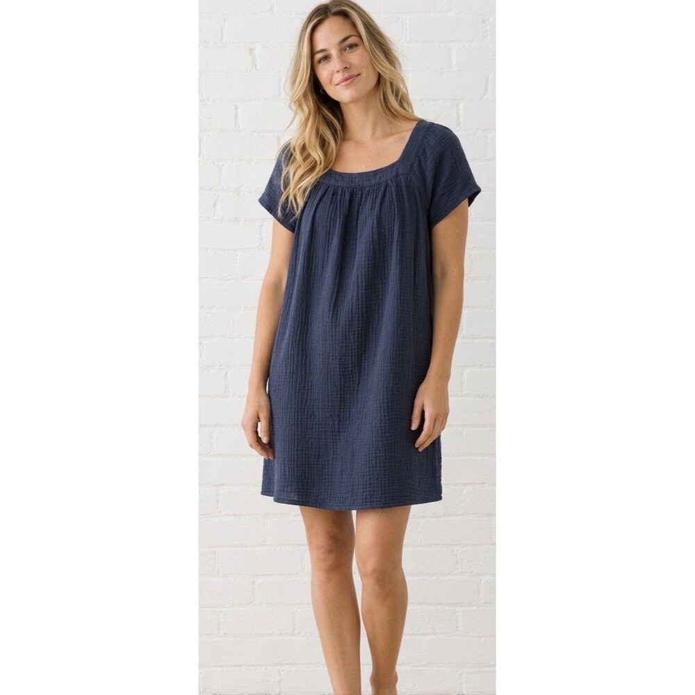 Madewell Lightspun Butterfly Square Neck Mini Dress Cotton Gauze Blue Sz S